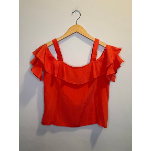 J.Crew Silk Cold Shoulder Flutter Sleeve Top Blouse Women’s Size 4 Orange Red - Picture 2 of 5